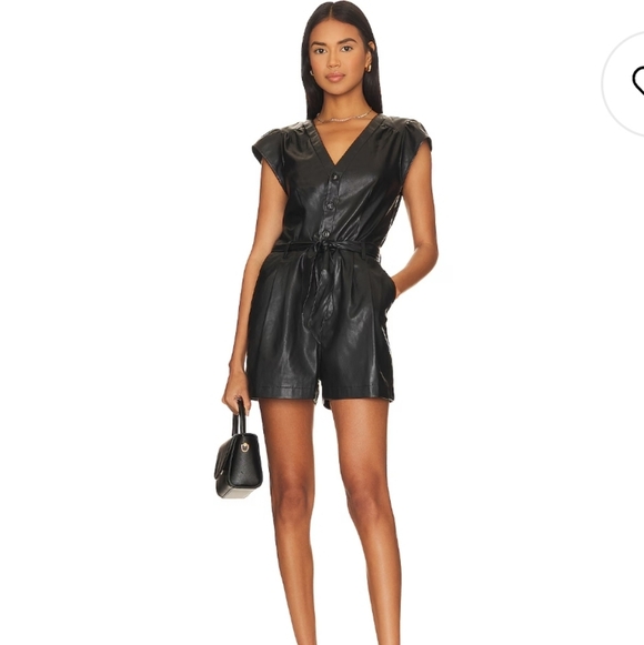PAIGE Pants - Paige Covina Black Faux Leather Romper